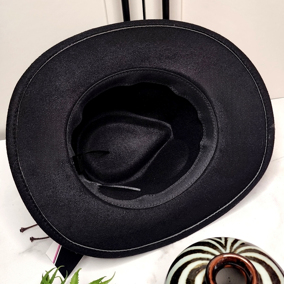 Black Cowboy Hat w/Removable Hat Band Adorned w/Designer Button - Picture 6 of 9
